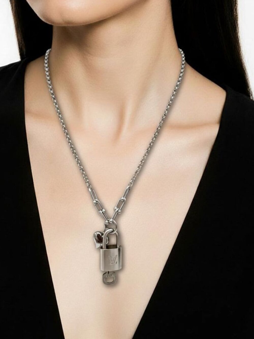 Authentic Louis Vuitton Vintage Silver Padlock Necklace✦Unbranded Silver Plated